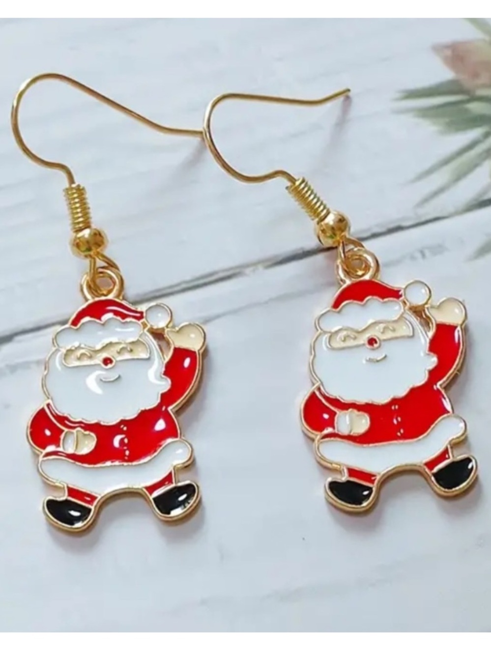 Santa Claus Enamel Drop Earrings - Red & White Holiday Dangles